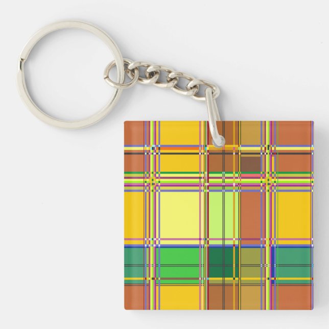Caribbean Colorful Fabric Madras Tartan Key Ring (Front)
