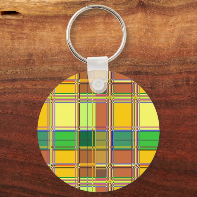 Caribbean Colorful Fabric Madras Tartan Key Ring (Front)