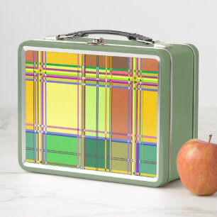 Caribbean Colorful Fabric Madras Tartan Metal Lunch Box