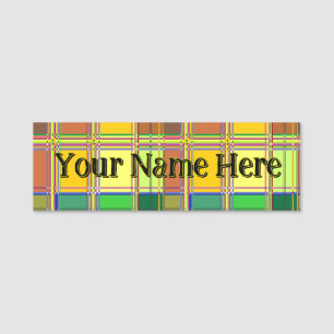 Caribbean Colorful Fabric Madras Tartan Name Tag