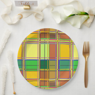 Caribbean Colorful Fabric Madras Tartan Paper Plate