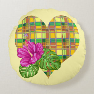 Caribbean Colorful Fabric Madras Tartan Round Cushion