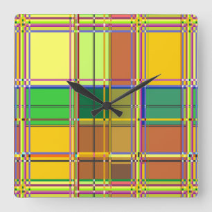 Caribbean Colorful Fabric Madras Tartan Square Wall Clock