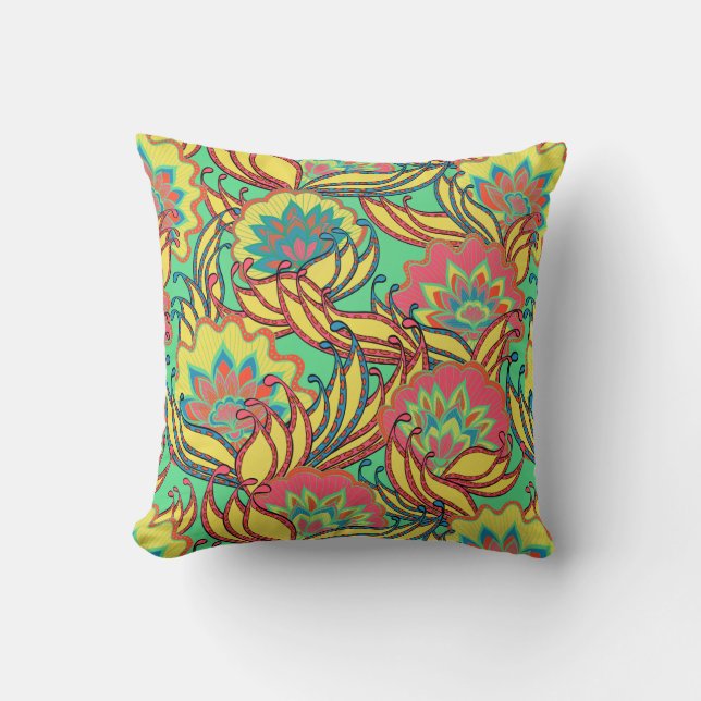 Caribbean Colours Boho Floral Cushion (Front)