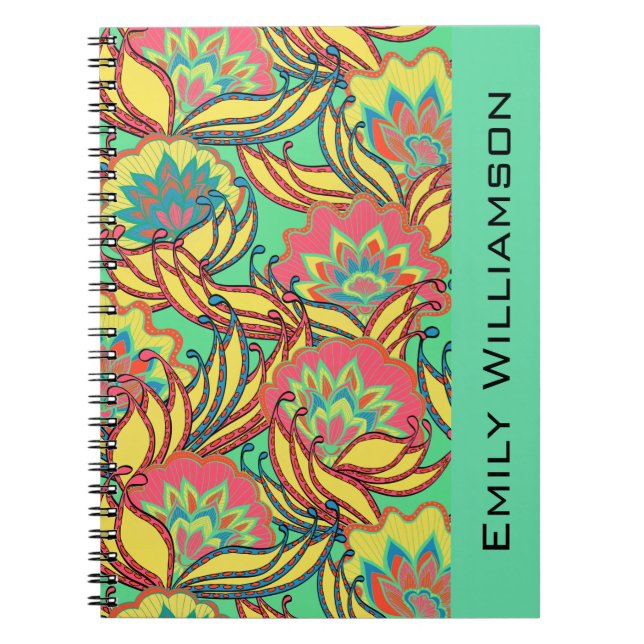Caribbean Colours Boho Floral Personalised Notebook (Front)