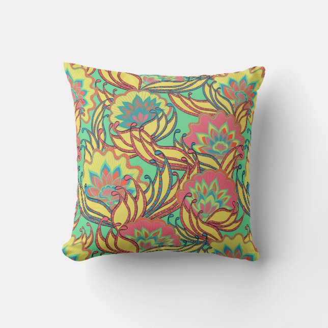 Caribbean Colours Bright Boho Floral Cushion (Front)