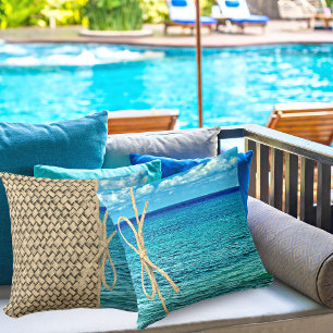 Caribbean Cozumel Blue Turquoise Ocean With Wicker Cushion