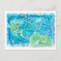 Caribbean Cruise Travel Poster Map Antilles