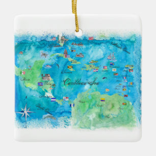 Caribbean Cruise Travel Poster Map Antilles West Ceramic Ornament