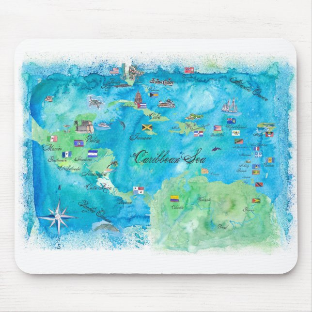 Caribbean Cruise Travel Poster Map Antilles West Mouse Pad (Front)