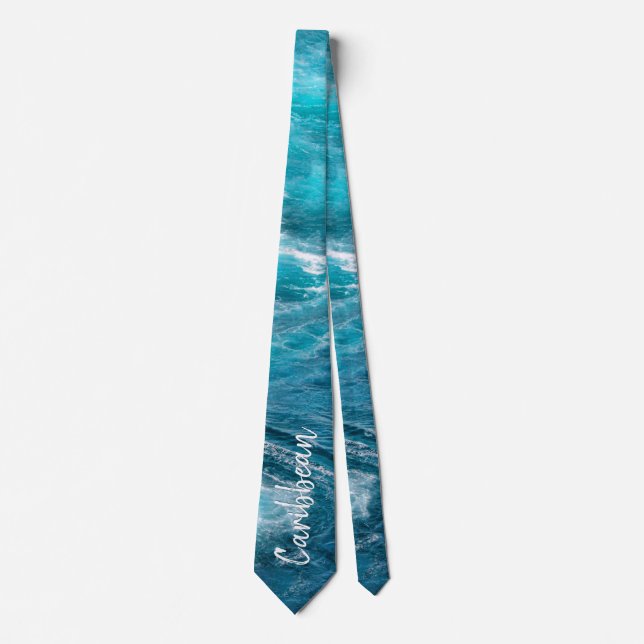 Caribbean Cruise Turquoise Wake Travel Photography Tie (Front)