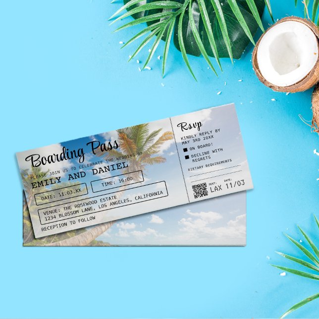 Caribbean Destination Boarding Pass Wedding  Invitation (Creator Uploaded)