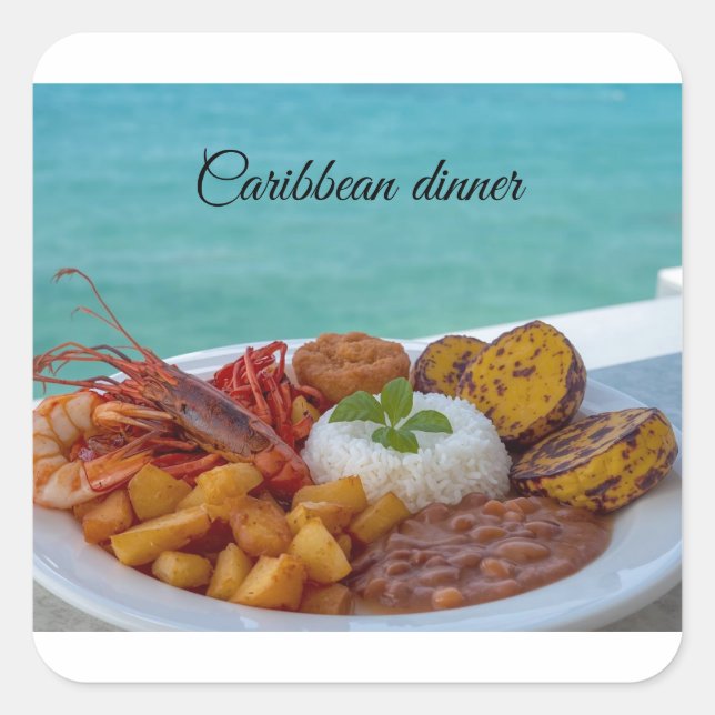Caribbean dinner square sticker (Front)