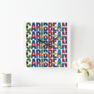 Caribbean Flags Square Wall Clock