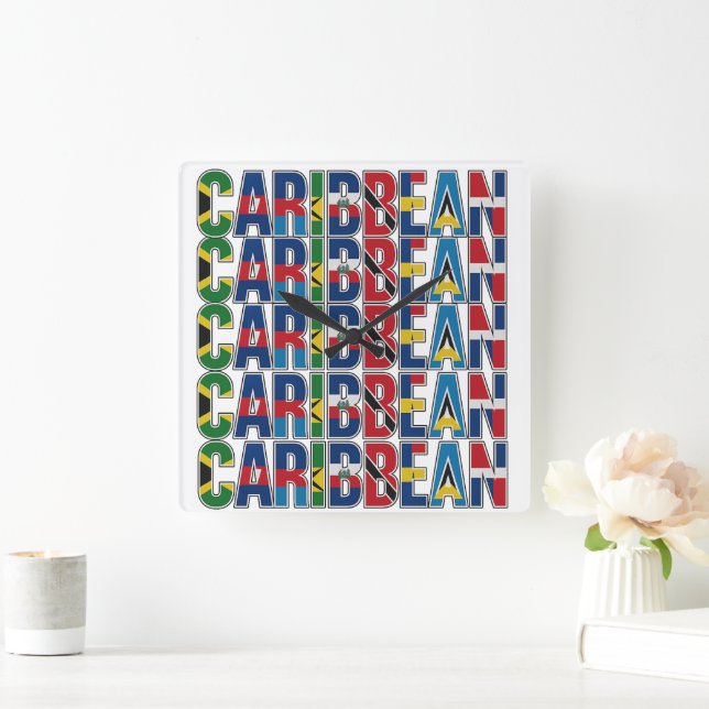 Caribbean Flags Square Wall Clock (Home)