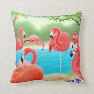 Caribbean Flamingo Lagoon Pillow
