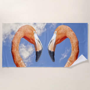 Caribbean flamingo love heart beach towel