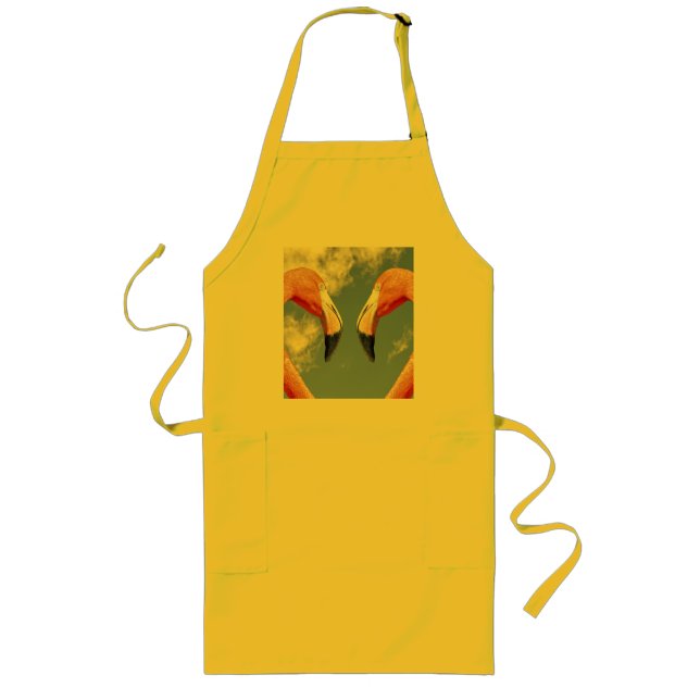 Caribbean flamingo love heart long apron (Front)