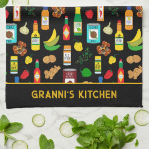 Caribbean Food Patterned Custom Name Tea Towel