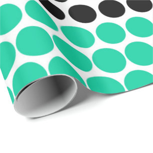 Caribbean Green and Black Polka Dot Wrapping Paper