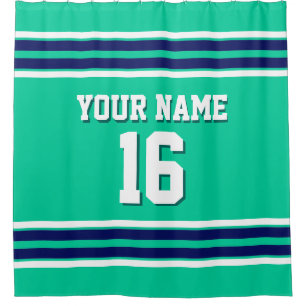 Caribbean Green Navy White Stripes Sports Jersey Shower Curtain