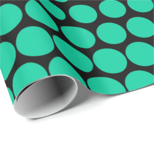 Caribbean Green Polka Dot Modern Black Wrapping Paper