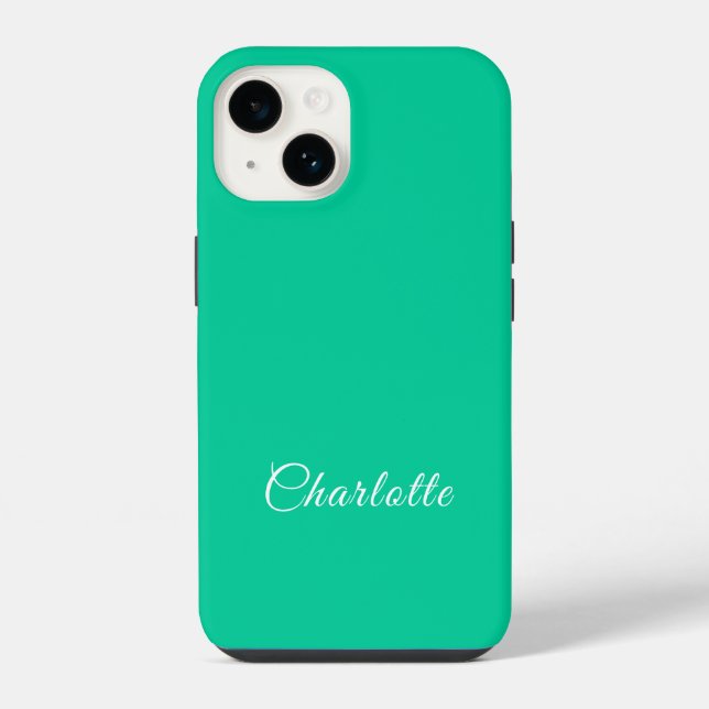 Caribbean Green Solid Color Custom Name iPhone Case (Back)