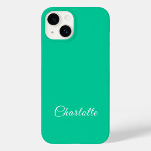 Caribbean Green Solid Colour Custom Name Case-Mate iPhone 14 Case