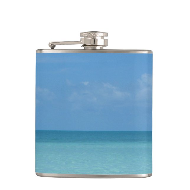 Caribbean Horizon Tropical Turquoise Blue Hip Flask (Front)