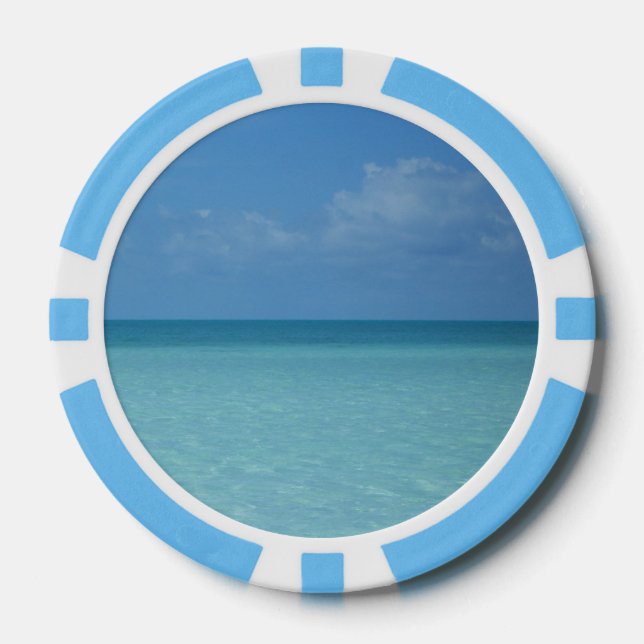 Caribbean Horizon Tropical Turquoise Blue Poker Chips (Front)