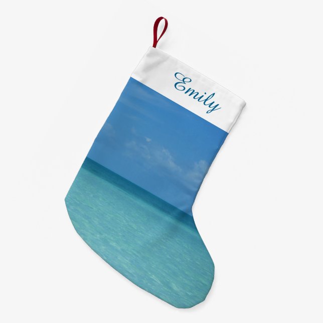 Caribbean Horizon Tropical Turquoise Blue Small Christmas Stocking (Front (Hanging))