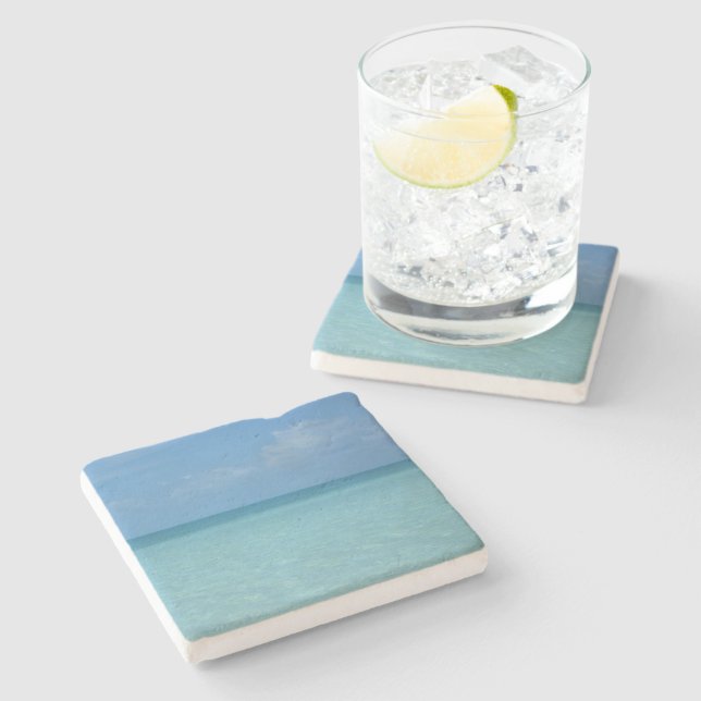 Caribbean Horizon Tropical Turquoise Blue Stone Coaster (Side)