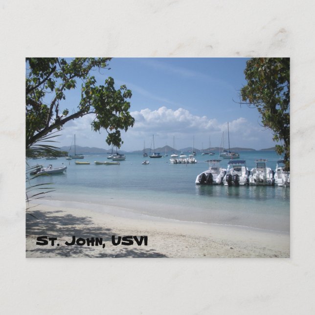 Caribbean Island Harbour with Beach Postcard (Front)