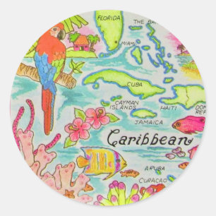 Caribbean Island Map Postcard Classic Round Sticker