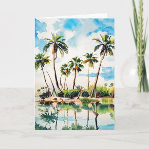 Caribbean Island Paradise Watercolor Palm Trees v2 Card