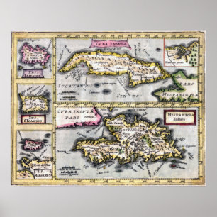 Caribbean Islands - 17th Century Map Poster