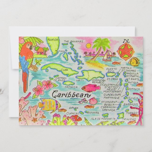  Caribbean Islands 5x7 Map Big Postcard (Front)