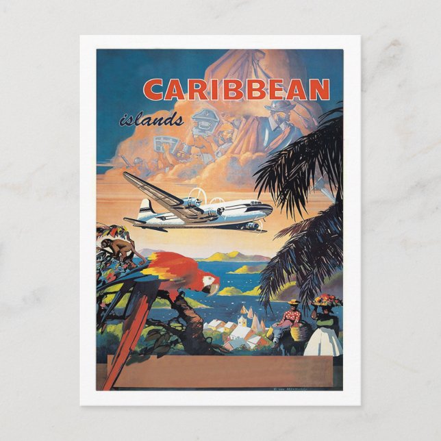 Caribbean islands by aeroplane, vintage airline postcard (Front)