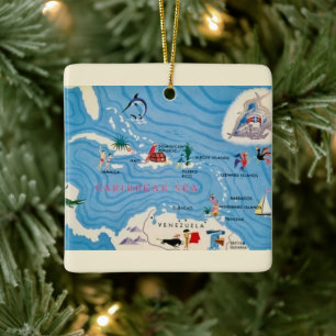 Caribbean Islands Illustrated Map  Ceramic Ornament