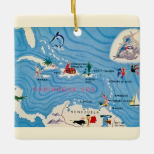 Caribbean Islands Illustrated Map  Ceramic Ornament