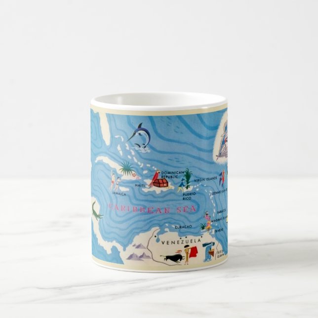 Caribbean Islands Illustrated Map Coffee Mug (Center)