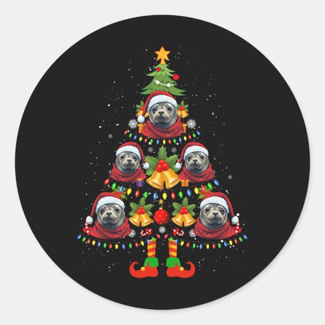 Caribbean Monk Seal Dog Santa Hat Christmas Tree X (Front)