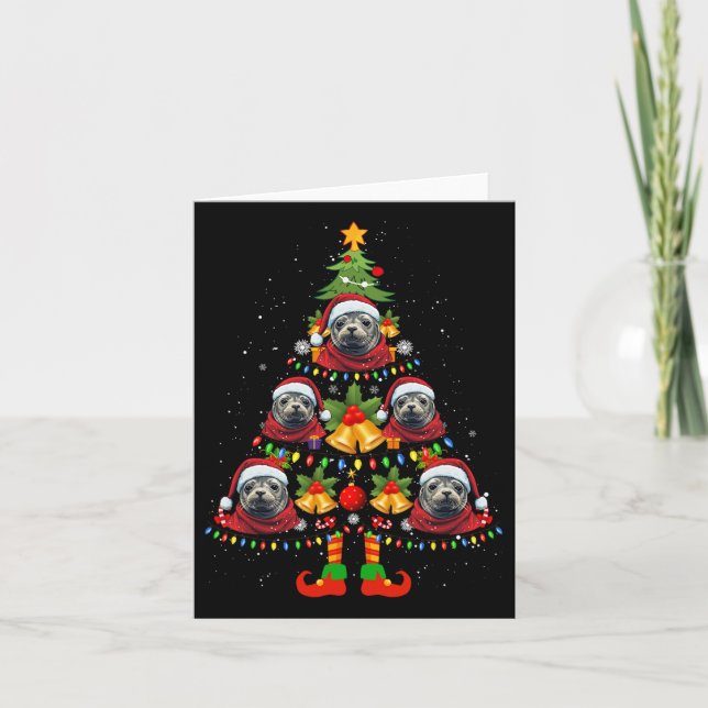 Caribbean Monk Seal Dog Santa Hat Christmas Tree X Card (Front)