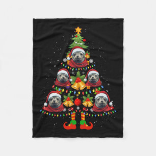 Caribbean Monk Seal Dog Santa Hat Christmas Tree X Fleece Blanket