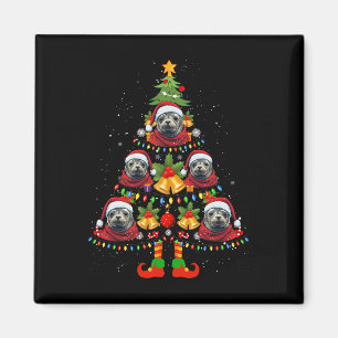 Caribbean Monk Seal Dog Santa Hat Christmas Tree X Magnet