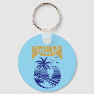 Caribbean New Year's 2026 – Tropical Palm Sunset R Key Ring