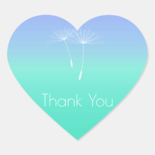 Caribbean Ocean Pastel Ombre Dandelion Thank You Heart Sticker