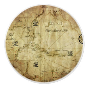 Caribbean - old map ceramic knob