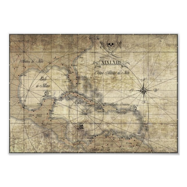 Caribbean - old map photo print (Front)