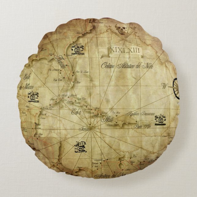 Caribbean - old map round cushion (Front)